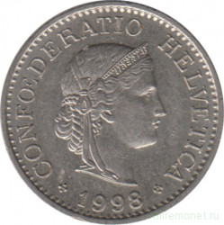 Монета. Швейцария. 10 раппенов 1998 год.