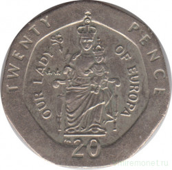 Монета. Гибралтар. 20 пенсов 2002 год.