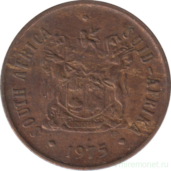 Монета. Южно-Африканская республика (ЮАР). 2 цента 1975 год.