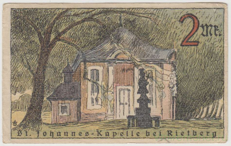Бона. Нотгельд. Германия. Город Ритберг. 2 марки 1921 год. Вариант 1123.1.4.