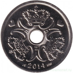 Монета. Дания. 2 кроны 2014 год.