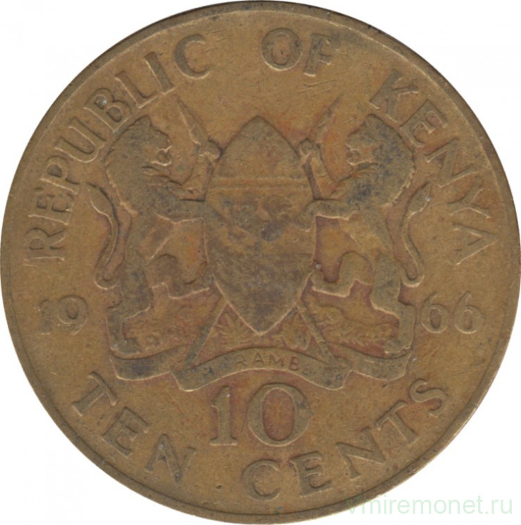Монета. Кения. 10 центов 1966 год.