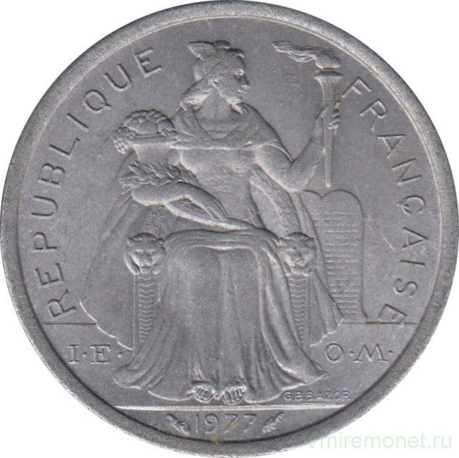Монета. Французская Полинезия. 2 франка 1977 год.