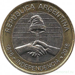 Монета. Аргентина. 2 песо 2016 год. 200 лет Независимости.
