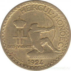 Монета. Монако. 1 франк 1924 год.