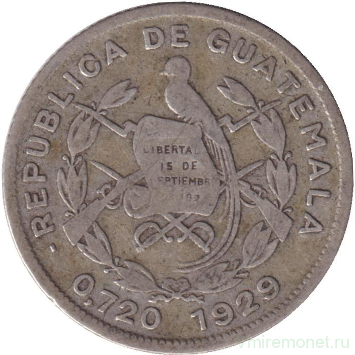 Монета. Гватемала. 10 сентаво 1929 год.