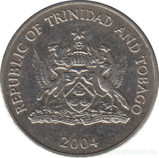 Монета. Тринидад и Тобаго. 25 центов 2004 год.