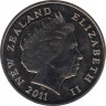 Монета. Новая Зеландия. 5 долларов 2011 год. Желтоглазый пингвин. рев.
