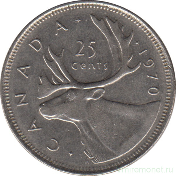 Монета. Канада. 25 центов 1970 год.