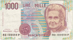 Банкнота. Италия. 1000 лир 1990 год. Тип 114b.
