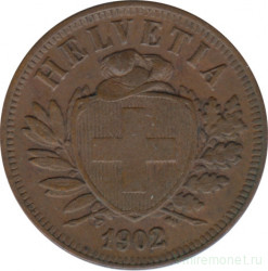 Монета. Швейцария. 2 раппена 1902 год.
