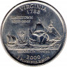 Монета. США. 25 центов 2000 год. Штат № 10 Вирджиния.