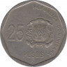 Монета. Доминиканская республика. 25 песо 2005 год. рев.