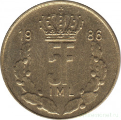 Монета. Люксембург. 5 франков 1986 год.
