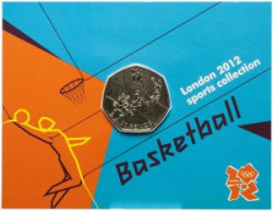 Монета. Великобритания. 50 пенсов 2011 год. XXX летние олимпийские игры Лондон 2012. Баскетбол. В блистере.