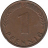 Монета. ФРГ. 1 пфенниг 1948 год. Монетный двор - Штутгарт (F). рев.