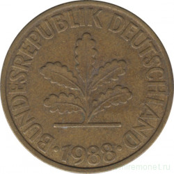 Монета. ФРГ. 10 пфеннигов 1988 год. Монетный двор - Карлсруэ (G).