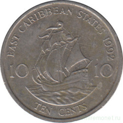 Монета. Восточные Карибские государства. 10 центов 1992 год.