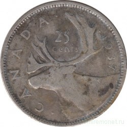 Монета. Канада. 25 центов 1937 год.