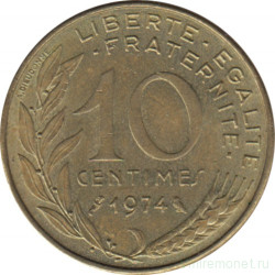 Монета. Франция. 10 сантимов 1974 год.