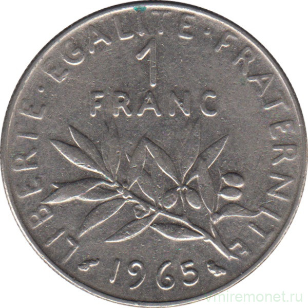Монета. Франция. 1 франк 1965 год.