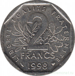 Монета. Франция. 2 франка 1998 год.