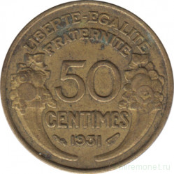 Монета. Франция. 50 сантимов 1931 год.