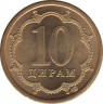 Монета. Таджикистан. 10 дирамов 2006 год. Магнитная. рев.