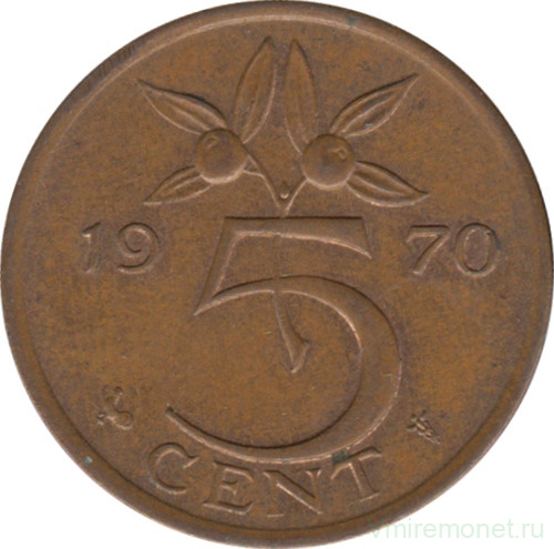 Монета. Нидерланды. 5 центов 1970 год.