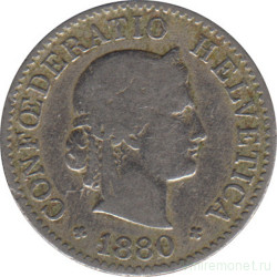Монета. Швейцария. 5 раппенов 1880 год.