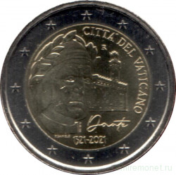 Монета. Ватикан. 2 евро 2021 год. 700 лет со дня смерти Данте Алигьери. Буклет, коинкарта.