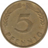 Монета. ФРГ. 5 пфеннигов 1949 год. Монетный двор - Карлсруэ (G). рев.
