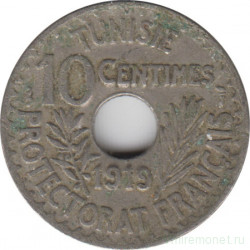 Монета. Тунис. 10 сантимов 1919 год.