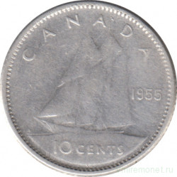 Монета. Канада. 10 центов 1955 год.