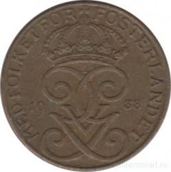 Монета. Швеция. 1 эре 1938 год.