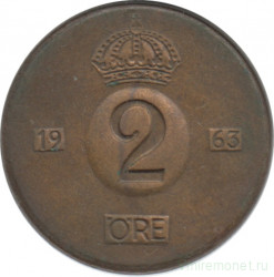 Монета. Швеция. 2 эре 1963 год.