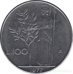 Монета. Италия. 100 лир 1977 год.