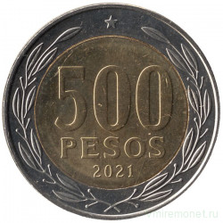 Монета. Чили. 500 песо 2021 год.