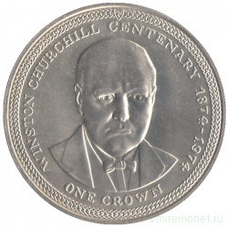 Монета. Великобритания. Остров Мэн. 1 крона 1974 год. 100 лет со дня рождения Уинстона Черчилля. Серебро.