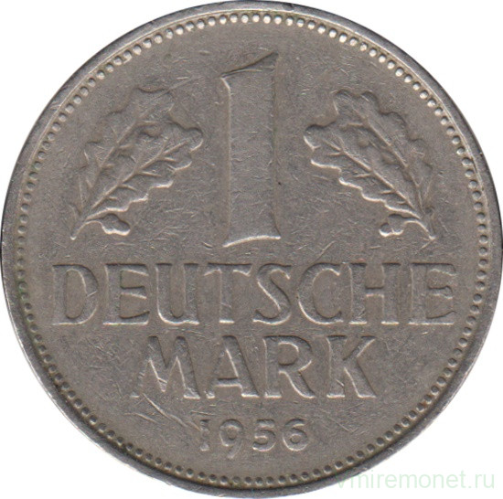 Монета. ФРГ. 1 марка 1956 год. Монетный двор - Гамбург (J).