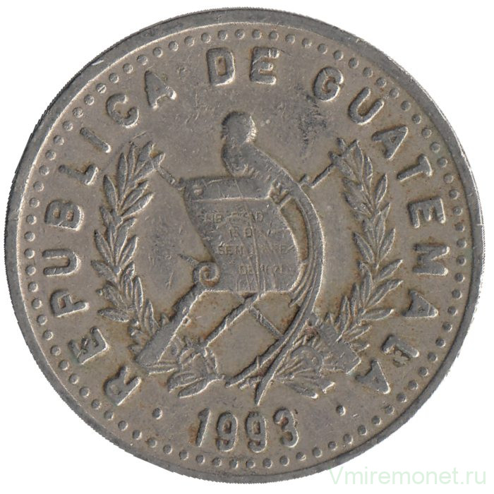 Монета. Гватемала. 25 сентаво 1993 год.