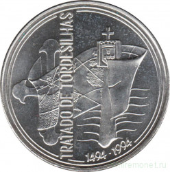 Монета. Португалия. 1000 эскудо 1994 год. Тордесильясский договор.