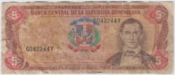 Банкнота. Доминиканская республика. 5 песо 1997 год. Тип 152b(1).