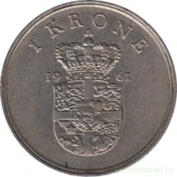 Монета. Дания. 1 крона 1961 год.