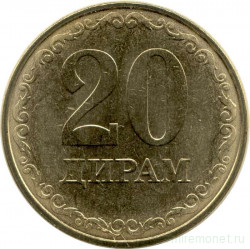 Монета. Таджикистан. 20 дирамов 2019 год.