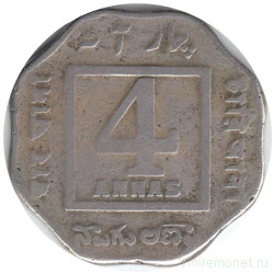 Монета. Британская Индия. 4 анны 1919 год.