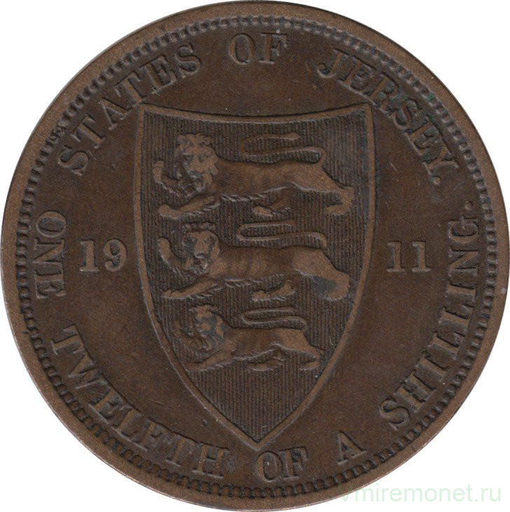 Монета. Великобритания. Джерси. 1/12 шиллинга 1911 год.