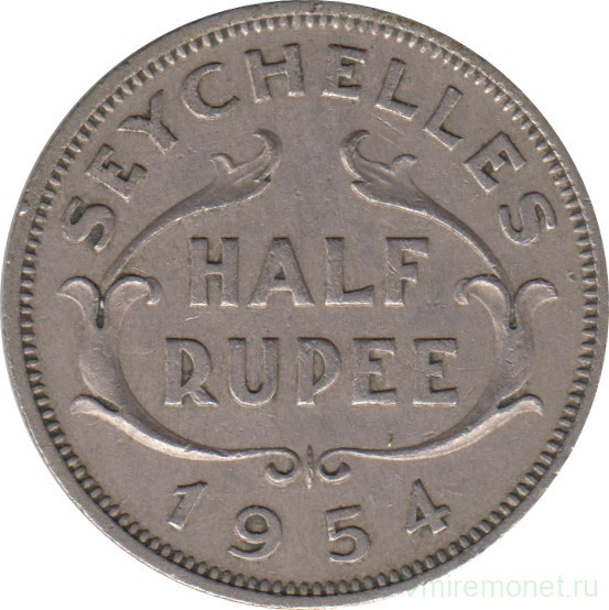 Монета. Сейшельские острова. 1/2 рупии 1954 год.