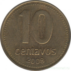 Монета. Аргентина. 10 сентаво 2008 год.