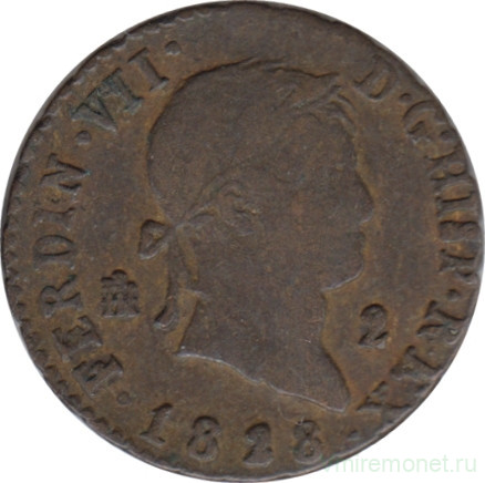 Монета. Испания. 2 мараведи 1828 год.